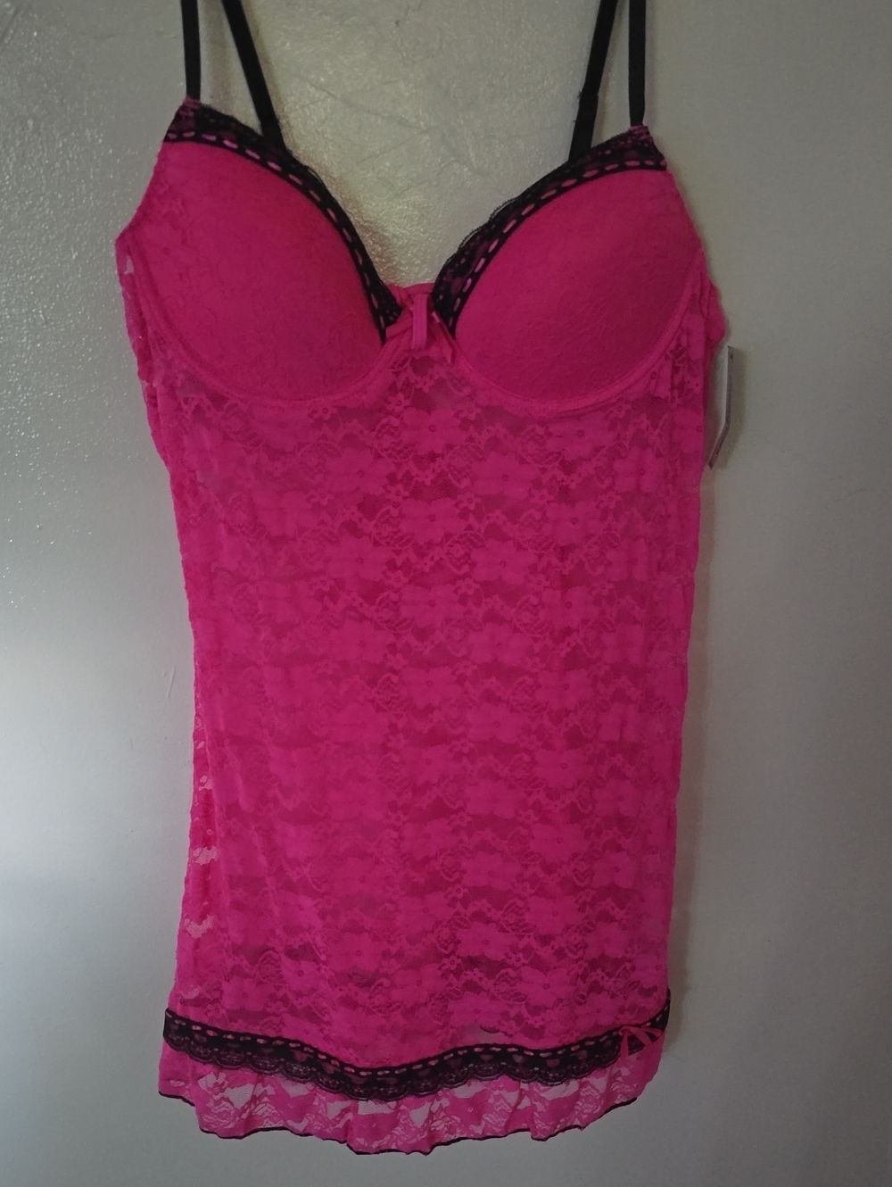 Just Sexy Lingerie Lace Chemise Slip With Thongs Set Hot Pink Size 2X NWT